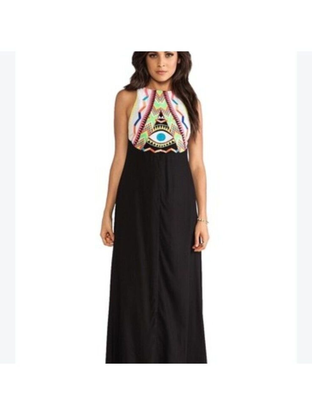 Mara Hoffman Black Maxi Dress Evil Eye Y2K Embroidered Vacation Dress Size S